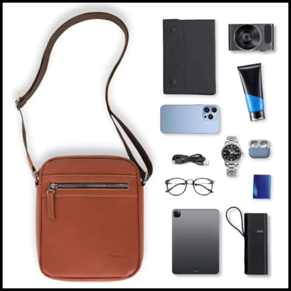 Leather Messenger Bag Crossbody Sling Adjustable Strap Multifunctional Classic